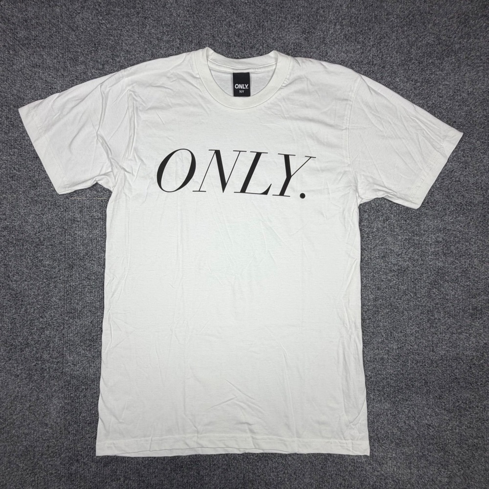 Only NY Mens Graphic T-Shirt White Logo Print Short Sleeve Cotton Size M USA